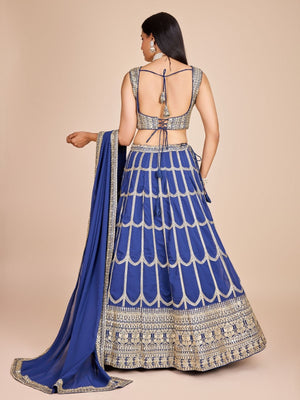 Rajwada Blue Georgette Embroidered Semi-Stitched Lehenga For Women