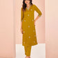 Rajwada Mustard Chinon Embroidered Stitched Kurta Set For Women