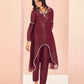 Rajwada Wine Organza Embroidered Stitched Kurta Set For Women