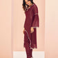 Rajwada Wine Organza Embroidered Stitched Kurta Set For Women