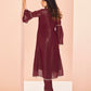 Rajwada Wine Organza Embroidered Stitched Kurta Set For Women