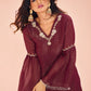 Rajwada Wine Organza Embroidered Stitched Kurta Set For Women