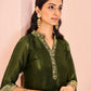 Rajwada Olive Organza Embroidered Stitched Kurta Set For Women