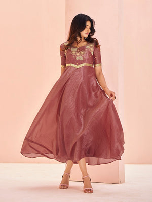 Rajwada Blush Pink Organza Embroidered Stitched Gown For Women