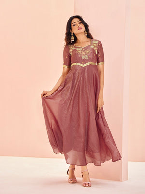 Rajwada Blush Pink Organza Embroidered Stitched Gown For Women