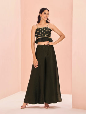 Rajwada Black Art Silk Embroidered Stitched Co-Ord Set For Women