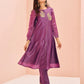 Rajwada Purple Organza Embroidered Stitched Kurta Set For Women