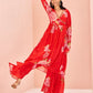 Rajwada Red Chinon Printed Stitched Kurta Set For Women