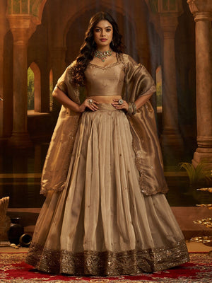Rajwada Gold Organza Embroidered Lehenga For Women