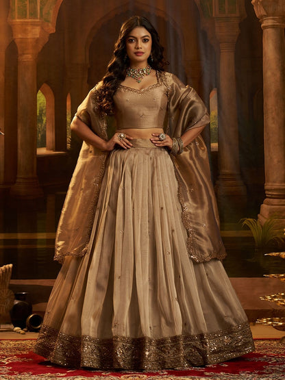 Rajwada Gold Organza Embroidered Lehenga For Women