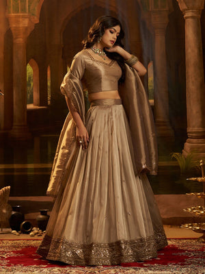 Rajwada Gold Organza Embroidered Lehenga For Women