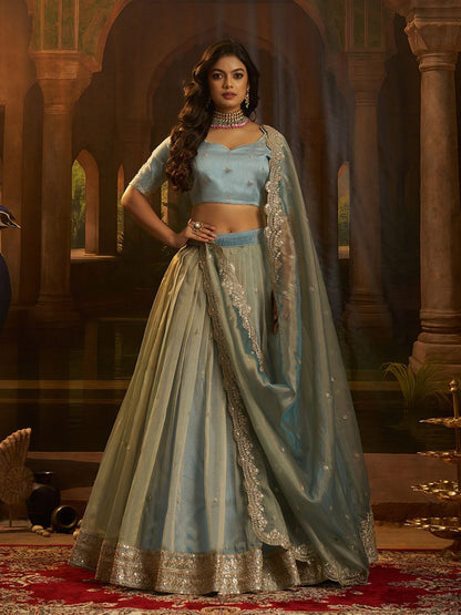 Rajwada Blue Organza Embroidered Lehenga For Women