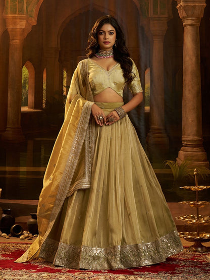 Rajwada Lime Green Organza Embroidered Lehenga For Women