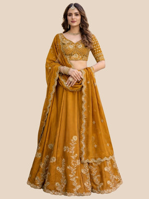 Rajwada Mustard Yellow Silk Embroidered Lehenga For Women