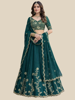 Rajwada Green Silk Embroidered Lehenga For Women
