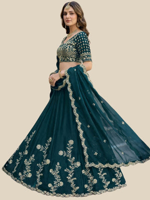 Rajwada Green Silk Embroidered Lehenga For Women