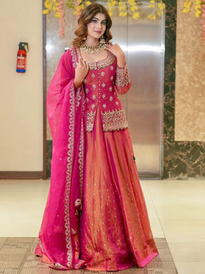 Rajwada Pink Organza Embroidered Lehenga For Women