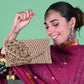 Rajwada Golden Fabric Sparkling Bridal Clutch For Women
