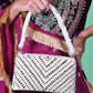 Rajwada White And Golden Fabric Pearls Bridal Clutch For Women