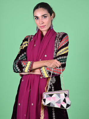 Rajwada Multi Fabric Beaded Clutch For Women