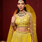 Rajwada Yellow Georgette Embroidered Semi-Stitched Lehenga For Women