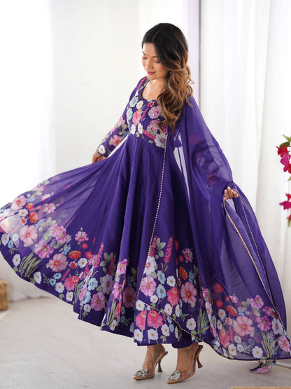 Rajwada Blue Georgette Printed Kurta Set For Women