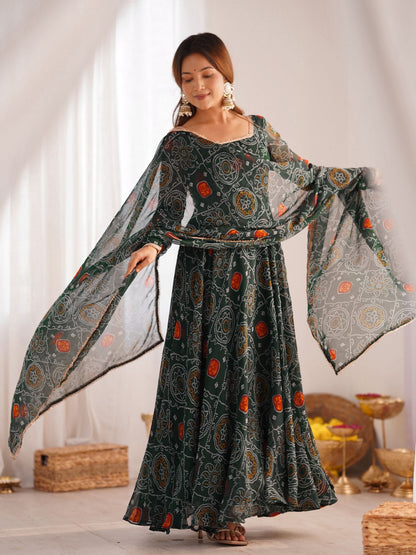 Rajwada Green Georgette Printed Kurta Set For Women