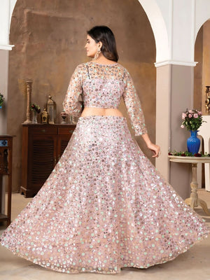 Rajwada Light Pink Net Embellished Semi-Stitched Lehenga For Women