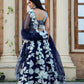 Rajwada Navy Blue Georgette Embroidered Semi-Stitched Lehenga For Women