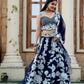 Rajwada Navy Blue Georgette Embroidered Semi-Stitched Lehenga For Women