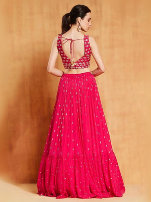 Rajwada Red Georgette Embroidered Semi-Stitched Lehenga For Women