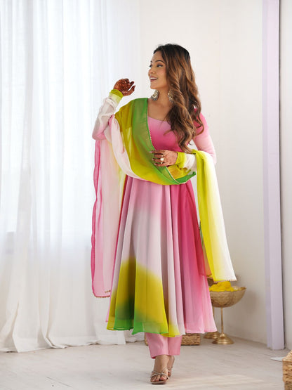 Rajwada Multicolour Georgette Plain Kurta Set For Women