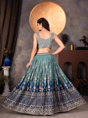 Rajwada Blue Georgette Embroidered Semi-Stitched Lehenga For Women