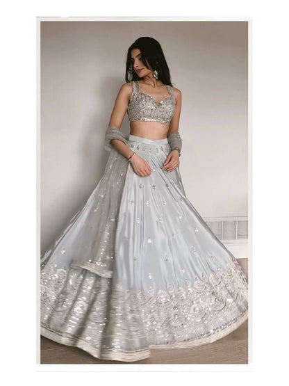 Rajwada Grey Satin Embroidered Lehenga For Women