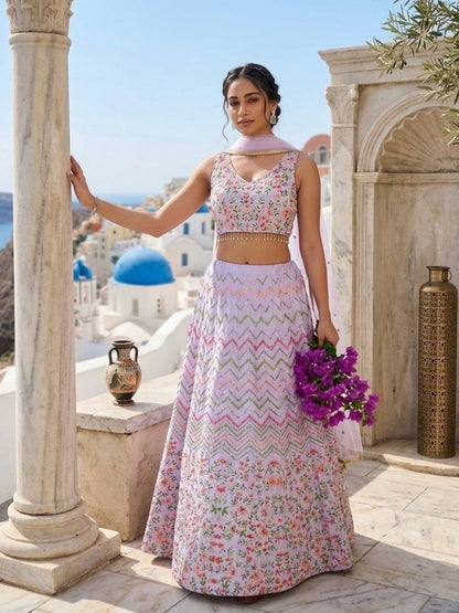 Rajwada Lavender Satin Embellished Lehenga For Women