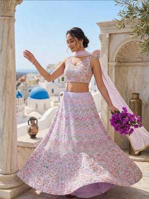 Rajwada Lavender Satin Embellished Lehenga For Women