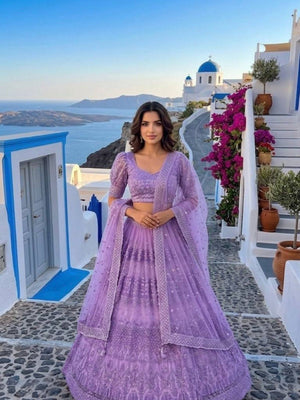 Rajwada Lavender Net Printed Lehenga For Women