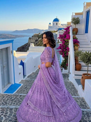 Rajwada Lavender Net Printed Lehenga For Women