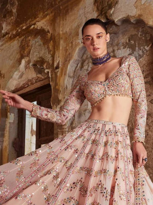 Rajwada Peach Georgette Printed Lehenga For Women