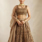 Rajwada Brown Net Embroidered Semi-Stitched Lehenga For Women