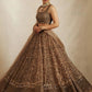 Rajwada Brown Net Embroidered Semi-Stitched Lehenga For Women