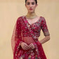 Rajwada Magenta Velvet Embroidered Semi-Stitched Lehenga For Women