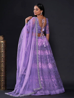 Rajwada Lavender Net Embroidered Semi-Stitched Lehenga For Women