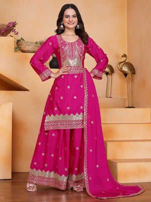 Rajwada Pink Georgette Solid Stitched Kurta Set For Women
