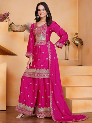 Rajwada Pink Georgette Solid Stitched Kurta Set For Women