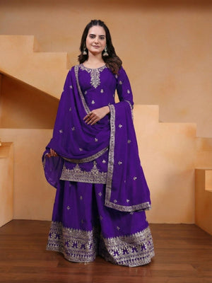 Rajwada Purple Georgette Solid Stitched Kurta Set For Women
