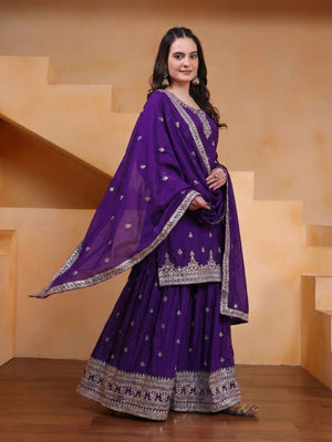 Rajwada Purple Georgette Solid Stitched Kurta Set For Women