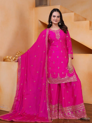 Rajwada Pink Georgette Solid Stitched Kurta Set For Women