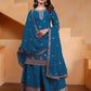 Rajwada Teal Blue Georgette Solid Stitched Kurta Set For Women