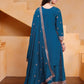 Rajwada Teal Blue Georgette Solid Stitched Kurta Set For Women